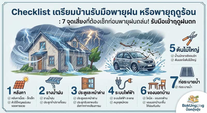 Checklist เตรียมบ้านรับมือพายุฝน หรือพายุฤดูร้อน  : 7 จุดเสี่ยงที่ต้องเช็กก่อนพายุฝนถล่ม! รับมือเข้า ฤดูฝนตก